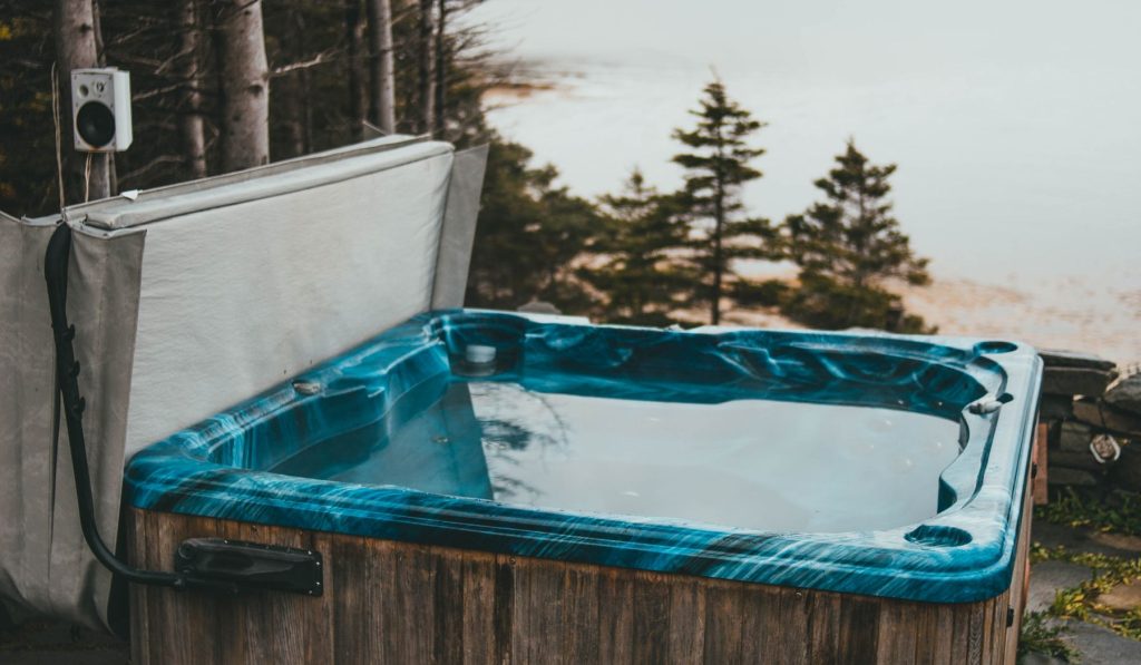 Hot tub spa installation in a wooded Virginia backyard