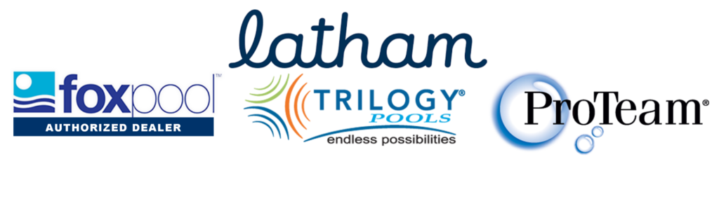 Fox Pool authorized dealer, Latham, Trilogy Pools and ProTeam brand logos